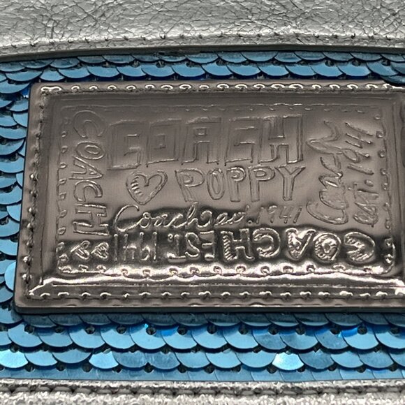 Limited Edition Coach Poppy 16303 Turquoise Sequin Bag w/ Silver Strap - Picture 2 of 16